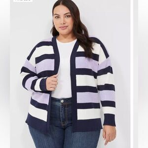 Lane Bryant Open-Front Stripe Cardigan